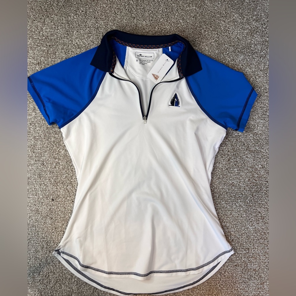 Peter Millar - NEW! Women’s Blue and White Short Sleeve Polo- size Small